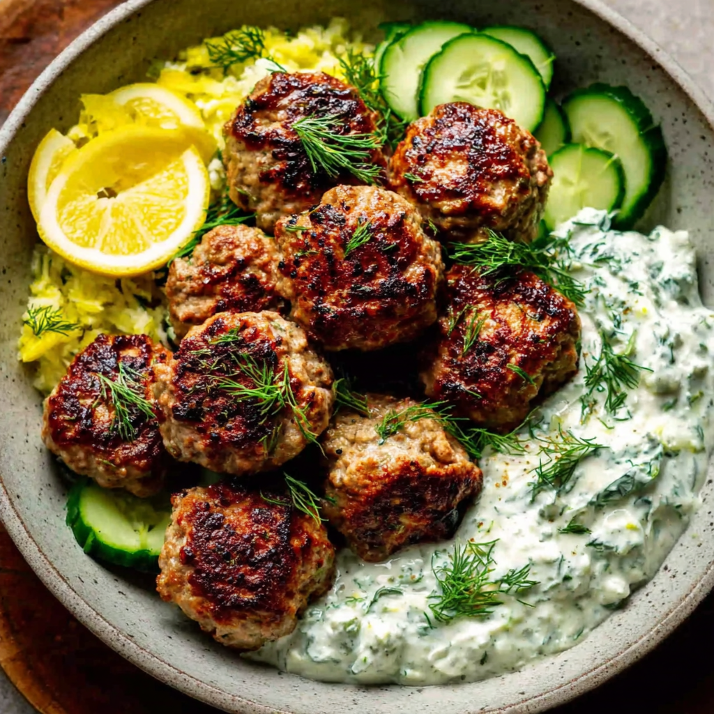 Flavorful Greek Turkey Meatballs with Tzatziki Sauce