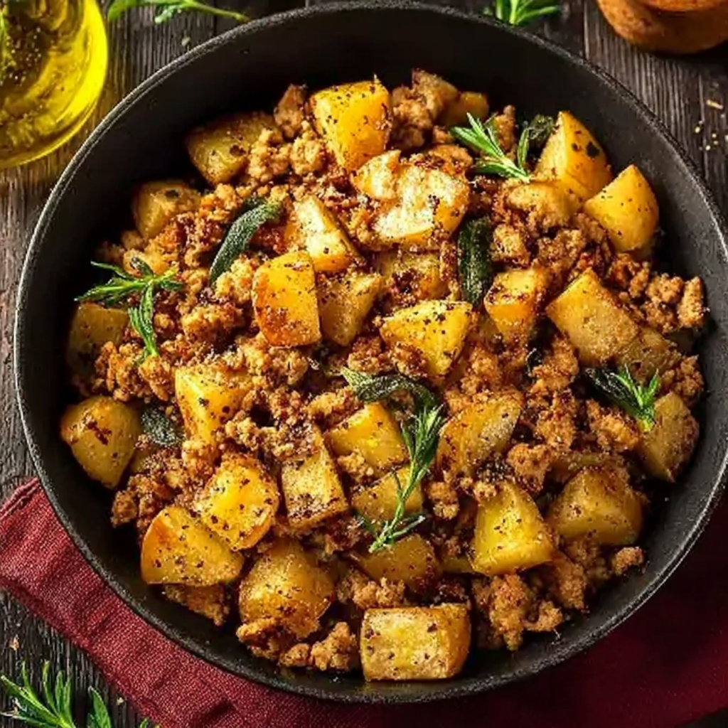 Ground Turkey and Potatoes in a Skillet Dish