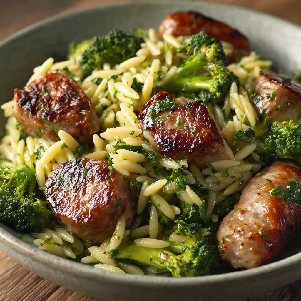 Chicken Sausage and Broccoli Orzo Delight