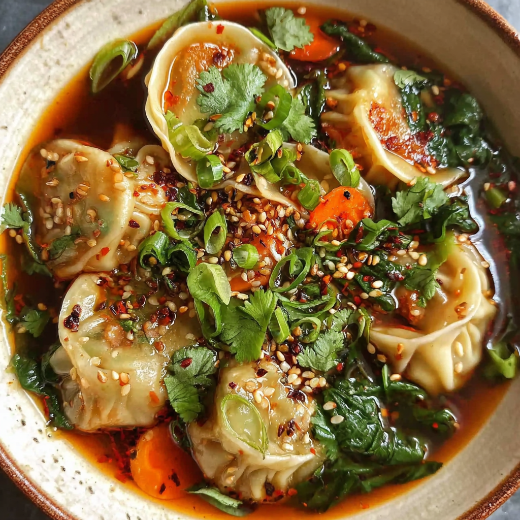 Heartwarming Spicy Asian Dumpling Potsticker Soup