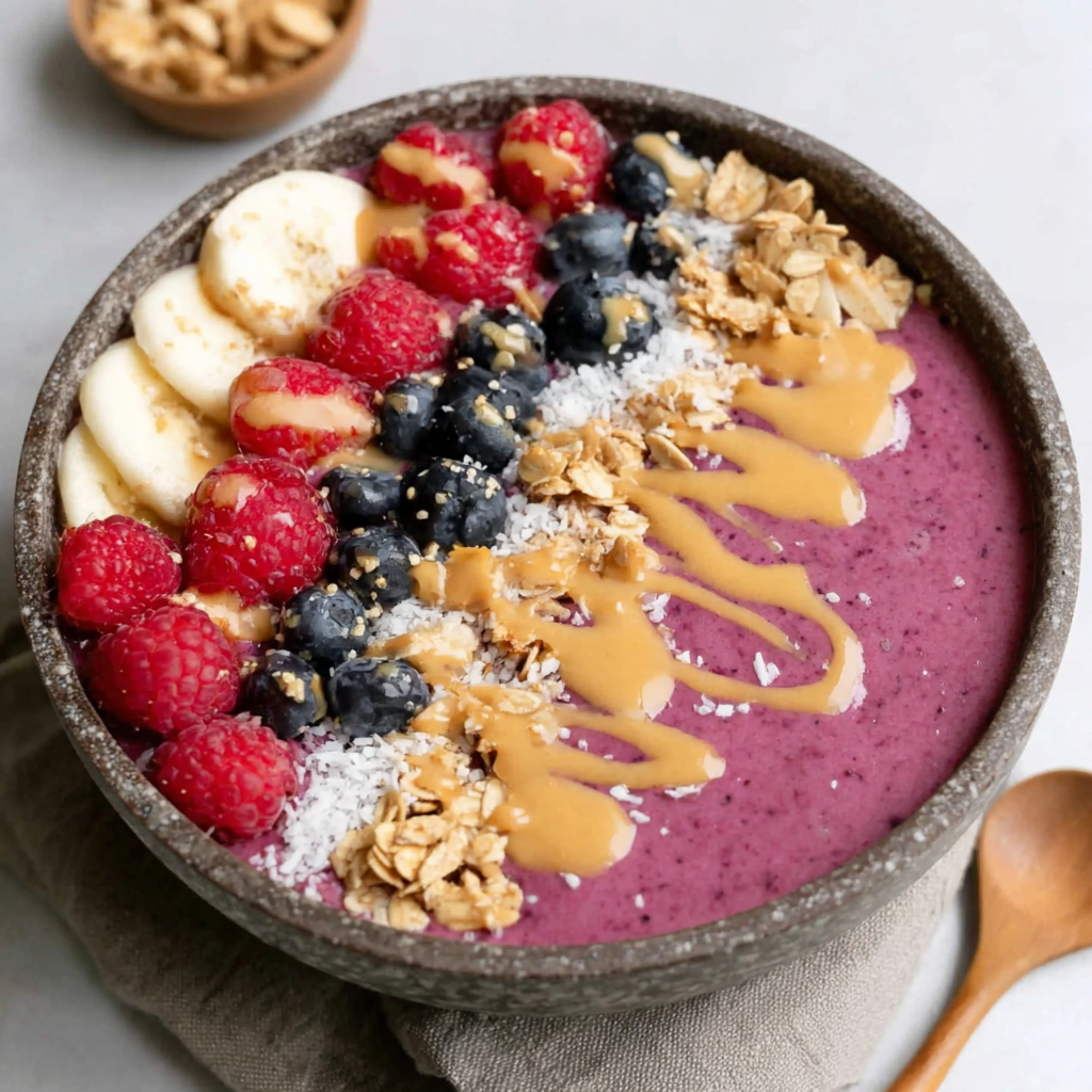 Nourishing Smoothie Bowl Topped with Berries and Granola