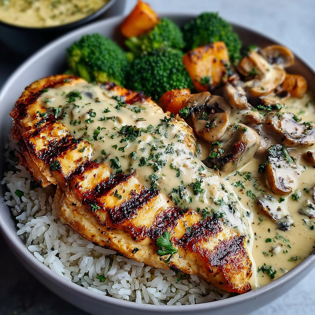 Savory Grilled Chicken with Creamy Mushroom Sauce